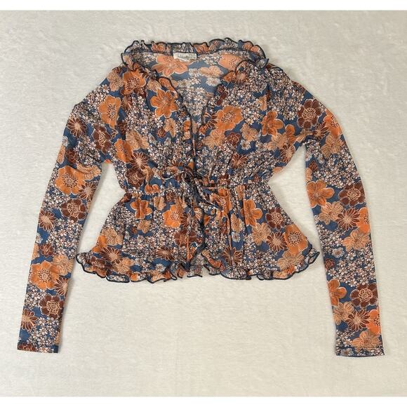 Full Tilt Tie Front Fly Away Boho Y2K Inspired 70’s Floral Print Cardigan Sz XS - Picture 1 of 8